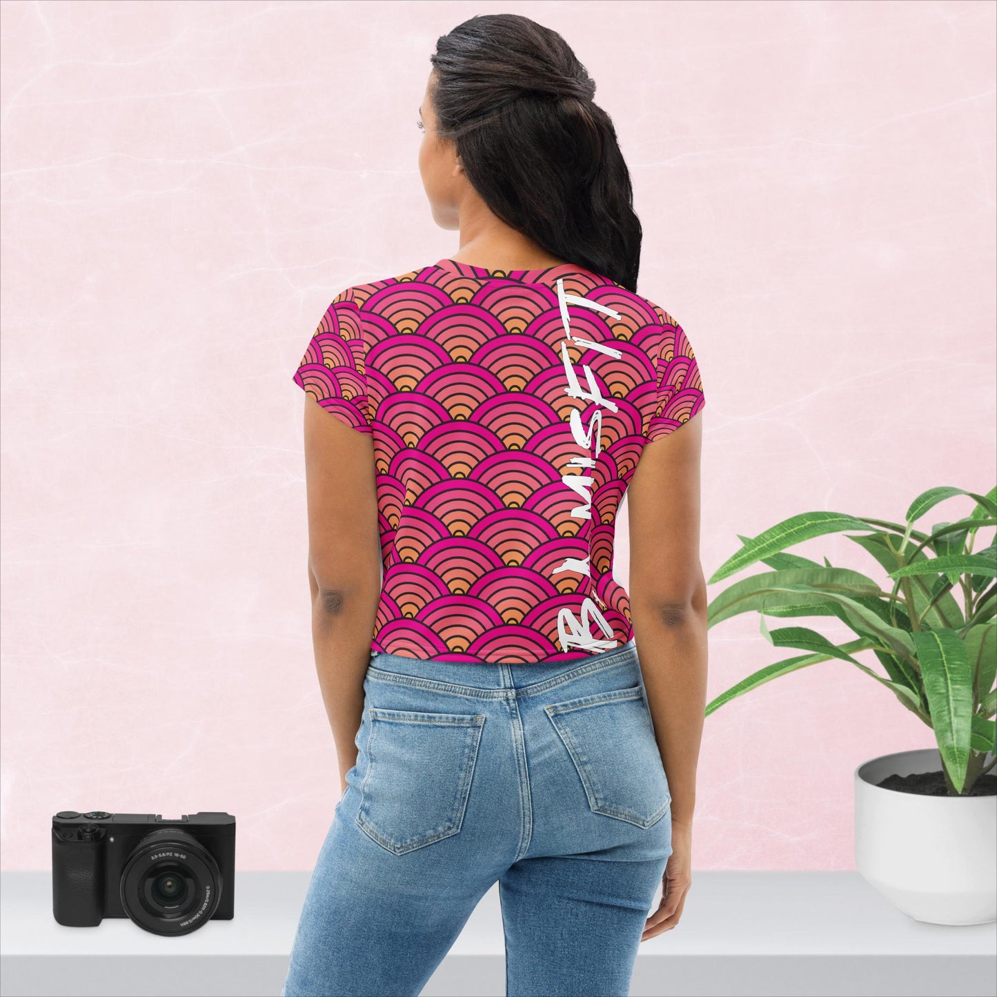 PinkYello Japanese Waves All-Over Print Crop Tee