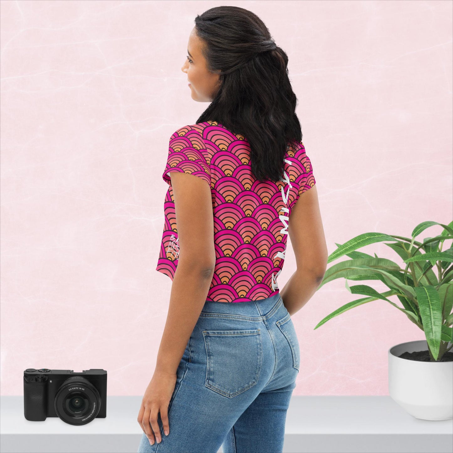 PinkYello Japanese Waves All-Over Print Crop Tee