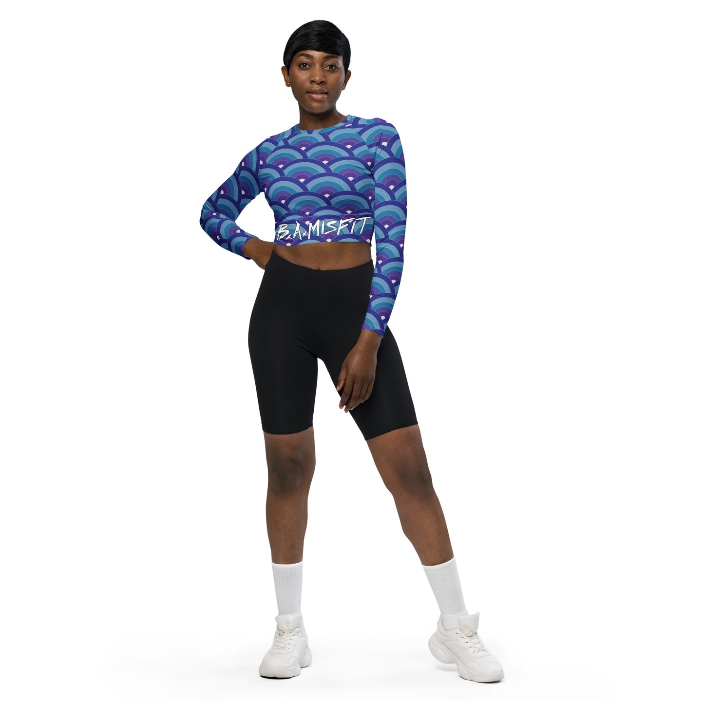 Purple & Blue Japanese Waves long-sleeve crop top